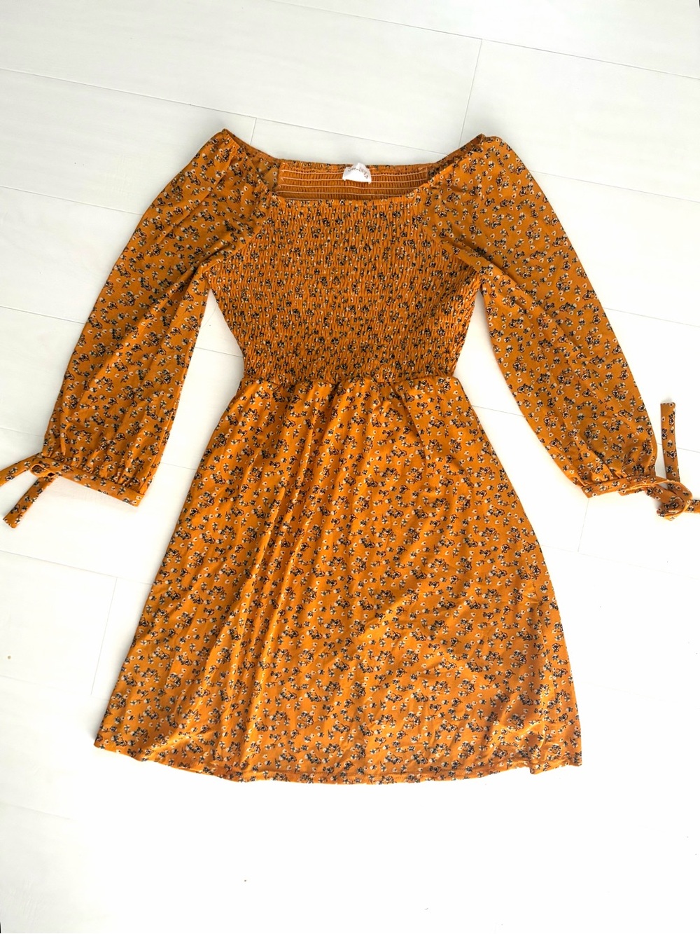 Mustard Floral Dress Boho Bohemian Summer Fall Women’s size Small by SirenLily